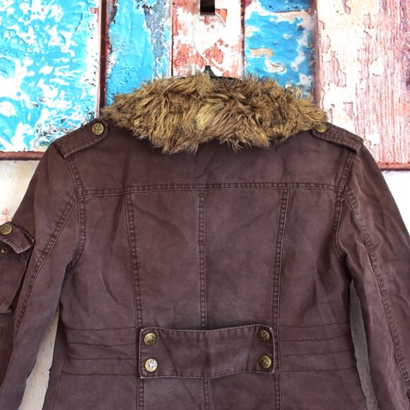 Women's BB Dakota Jacket with Snap On-Neck Faux Fur Liner SMALL Brown - Picture 10 of 15